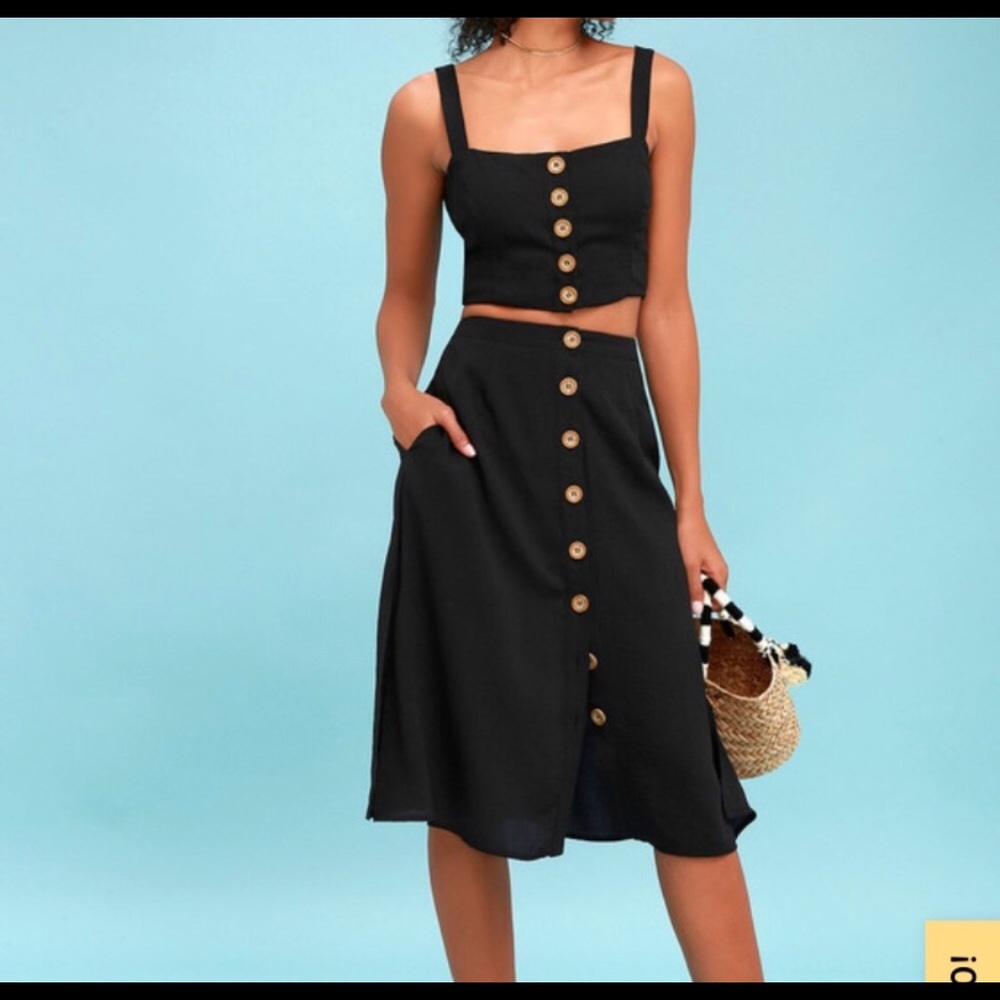 Lulu’s Two Piece Set, Button Down Midi Skirt & Top